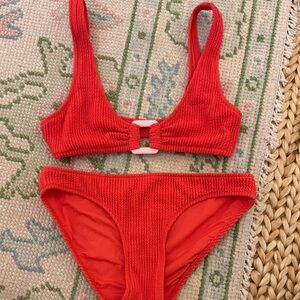 Aerie Coral Textured Bikini Set
